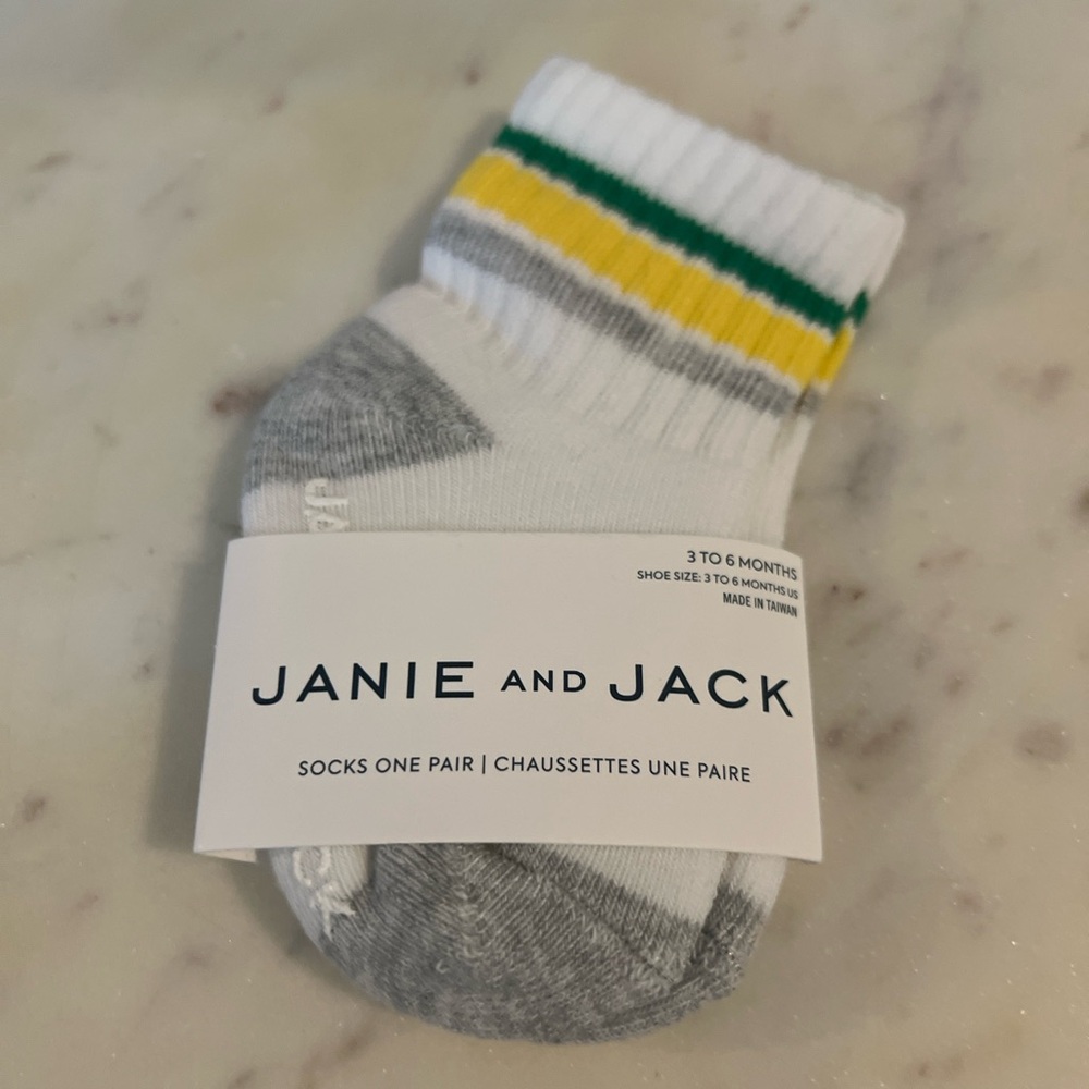 Janie and Jack White, Gray, and Yellow Baby Socks